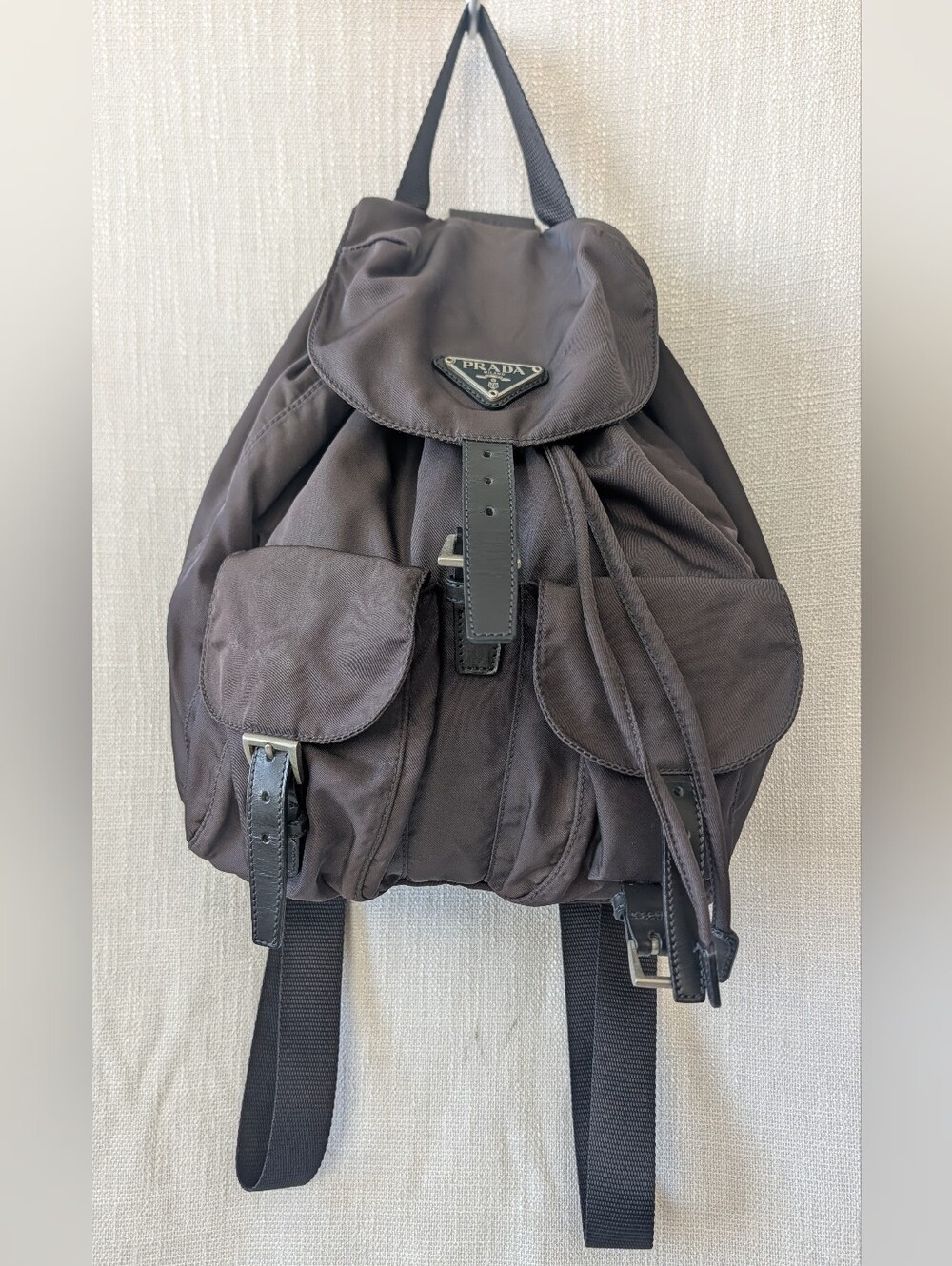 Prada Slate Nylon Drawstring Mini Backpack